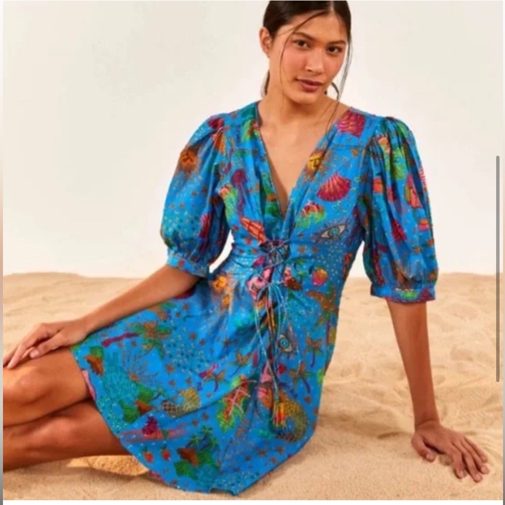 Farm rio ocean stories printed mini dress size L excellent condition - Picture 7 of 8
